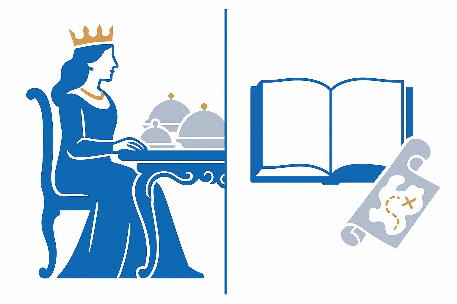 Illustration of a fork and a strand of pasta noodles side by side
