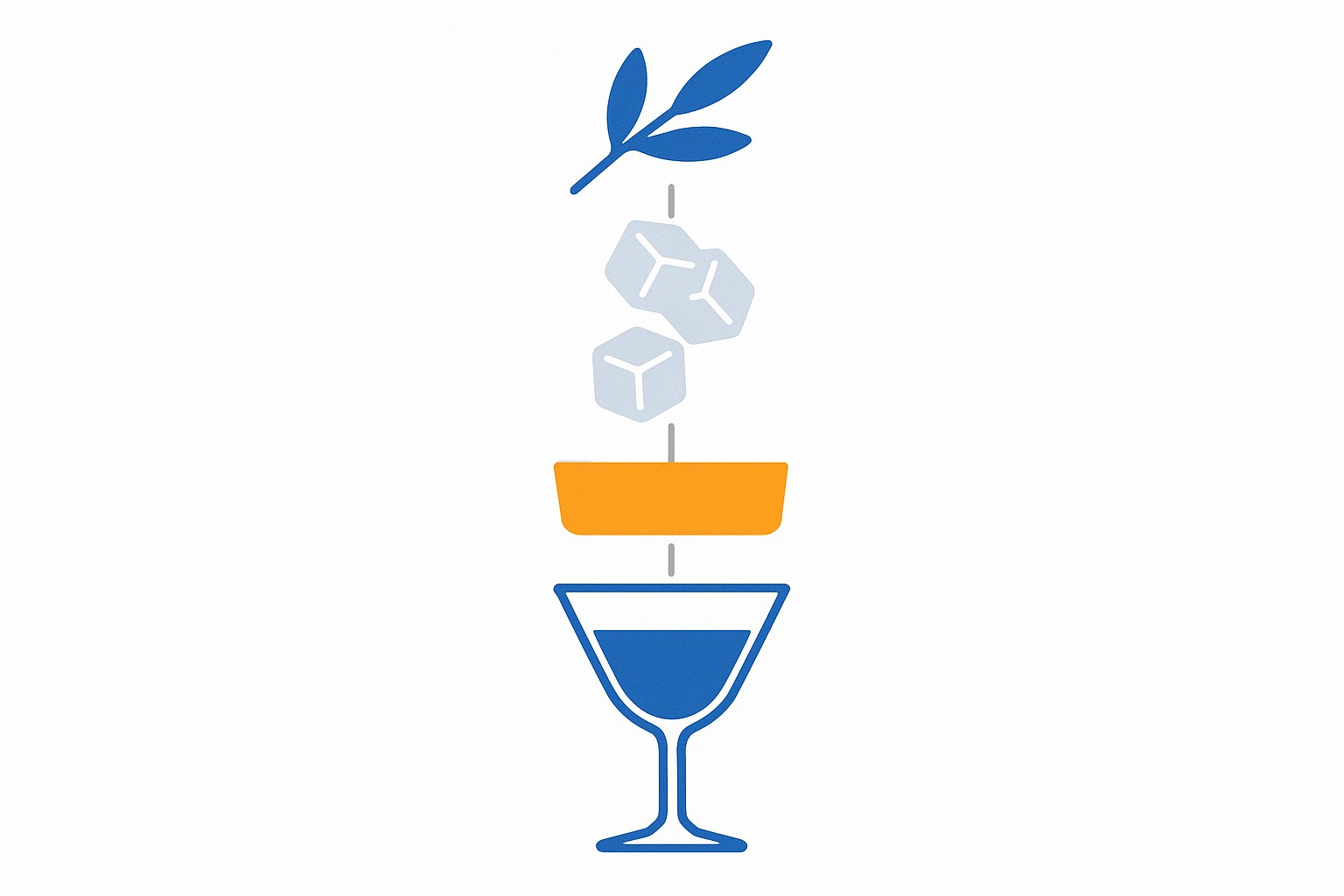 A cocktail glass broken into cost layers — spirit, mixer, garnish, and ice — each labeled with a price tag