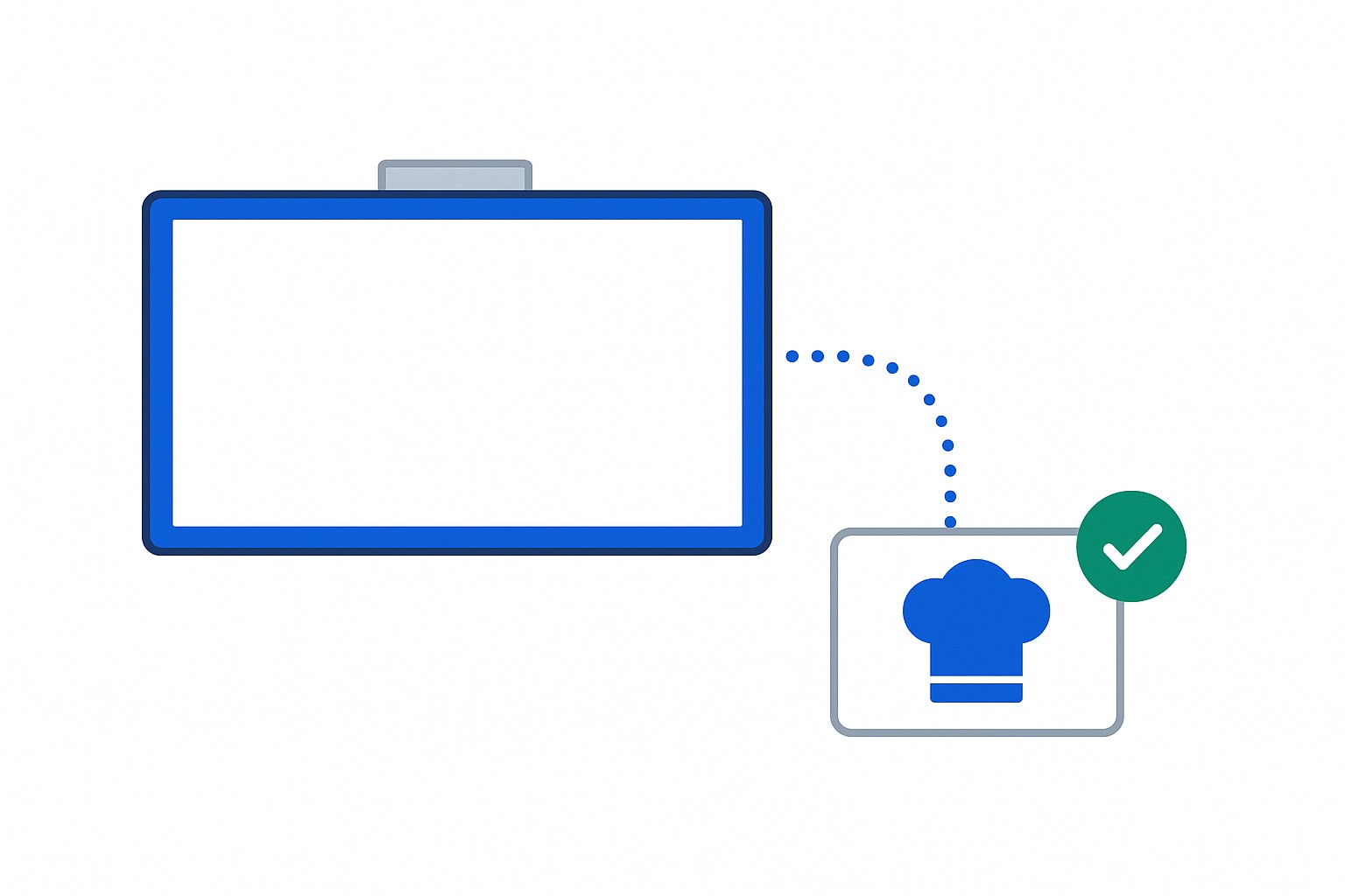 A wall display and a tablet showing a menu, fed by a single recipe database