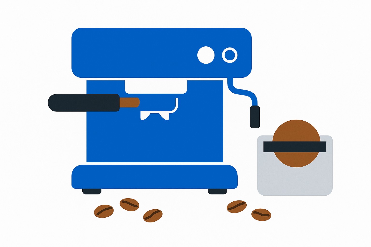 Illustration of a barista adjusting a grinder dial next to a row of discarded espresso shots and a rising price chart