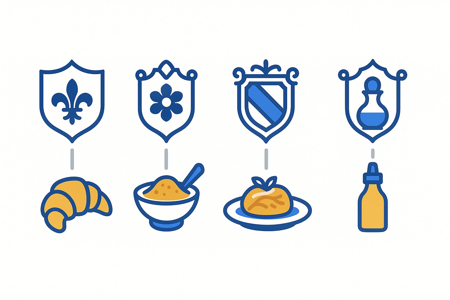 Illustration of four small flags beside a shared cooking pot