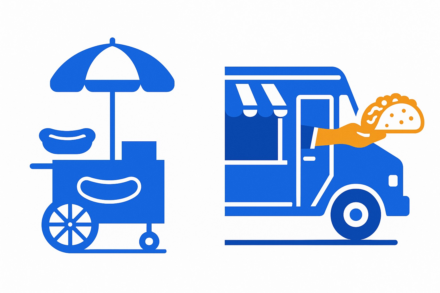 Illustration of a hot dog and a taco side by side, connected by a dotted timeline