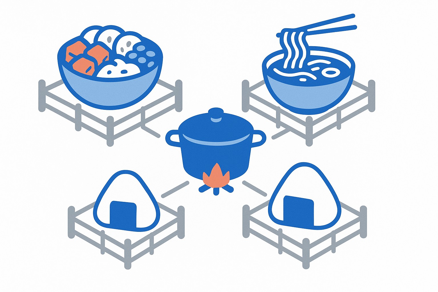 Illustration of a poke bowl next to a noodle soup bowl, symbolising Hawaiian plantation-era food fusion