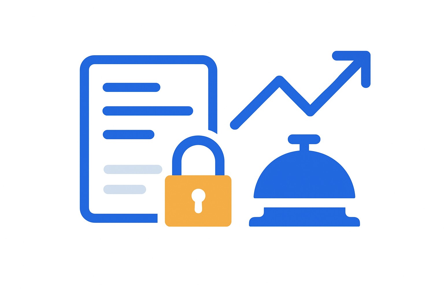 SVG illustration of a hotel chef reviewing recipe cost breakdowns on a digital dashboard with ingredient prices and margin indicators