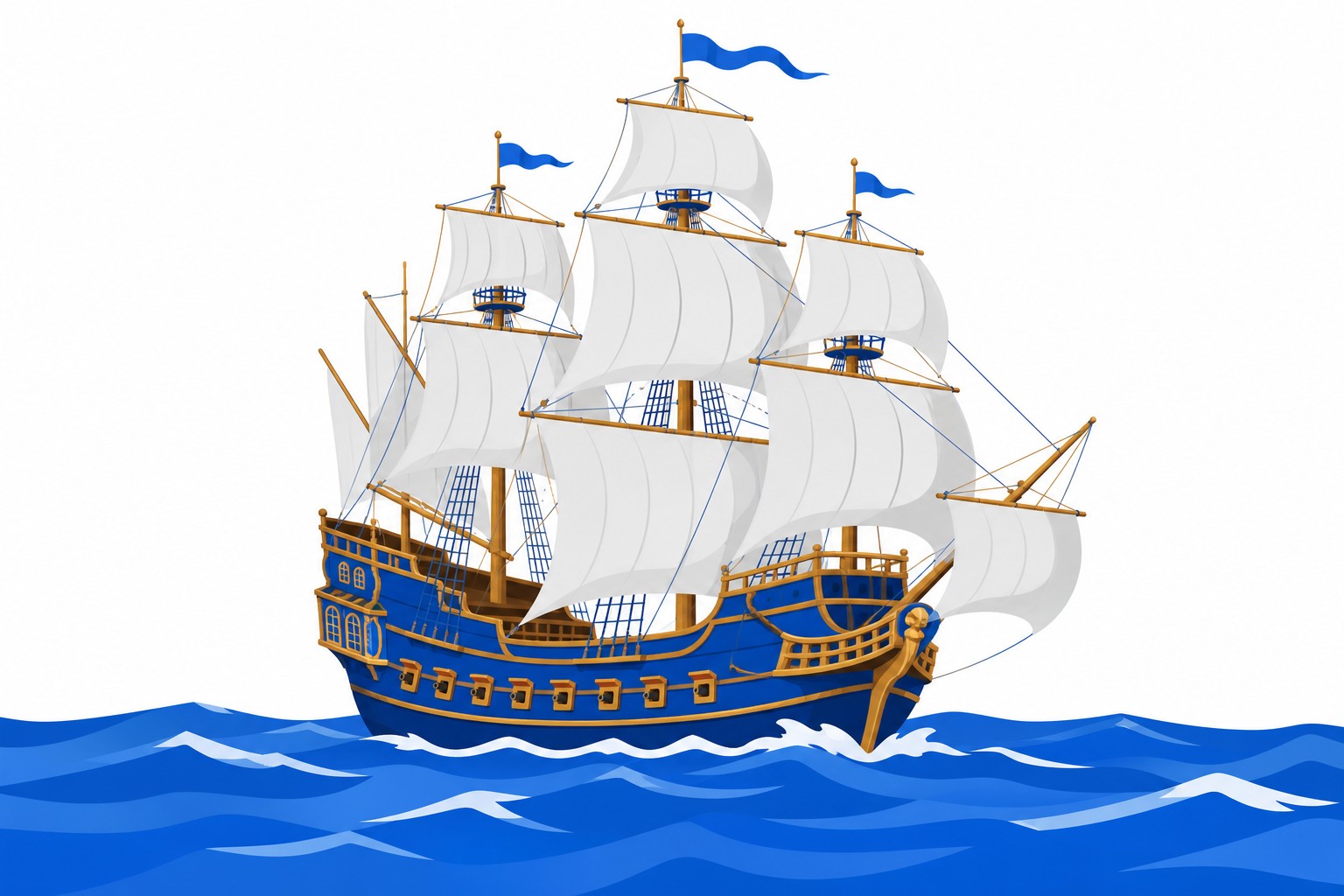 Eine spanische Galeone überquert den offenen Ozean — genau dieser Schiffstyp bediente die Route Manila–Acapulco 250 Jahre lang