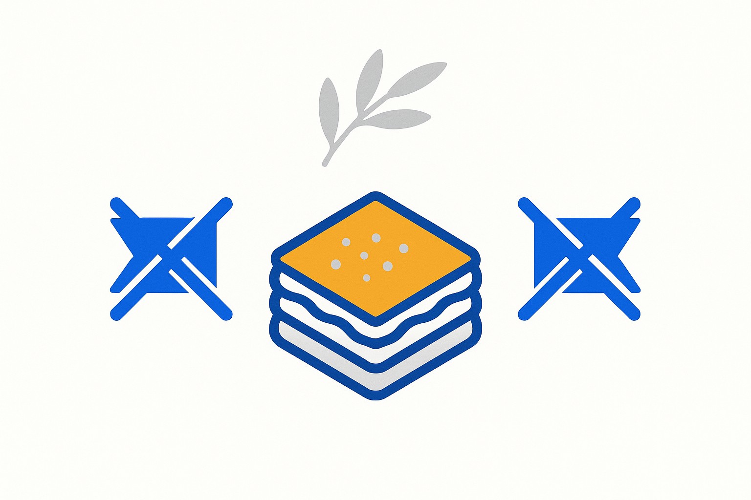 Illustration of a baklava pastry and an olive branch side by side