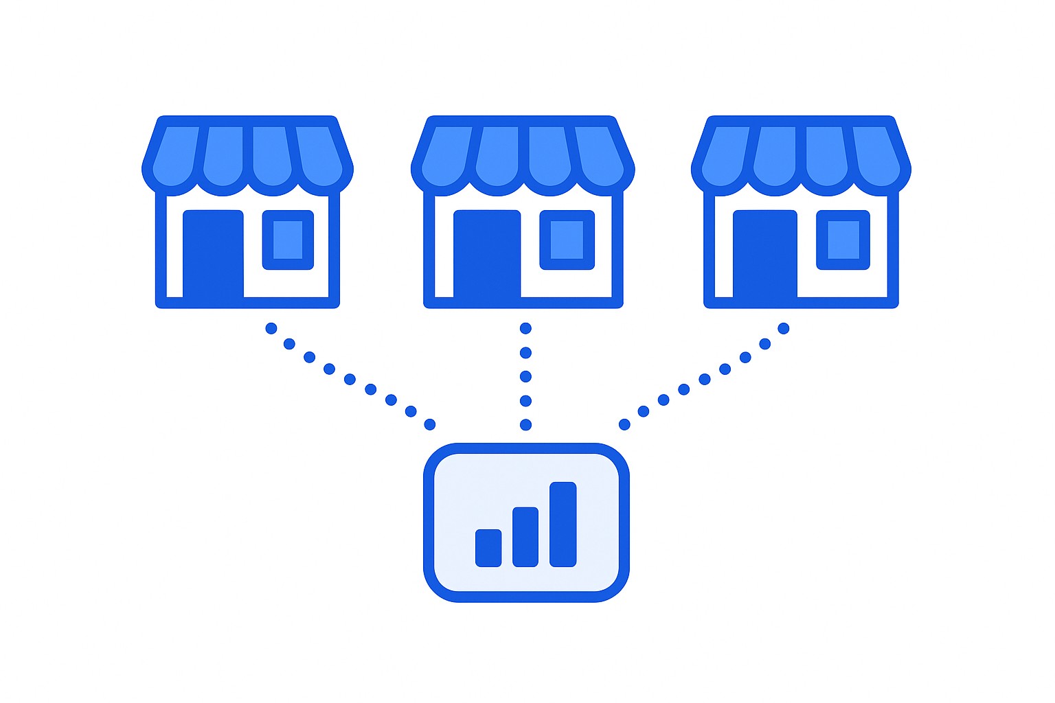 Dashboard with several sites connected by lines, symbolising multi-site management