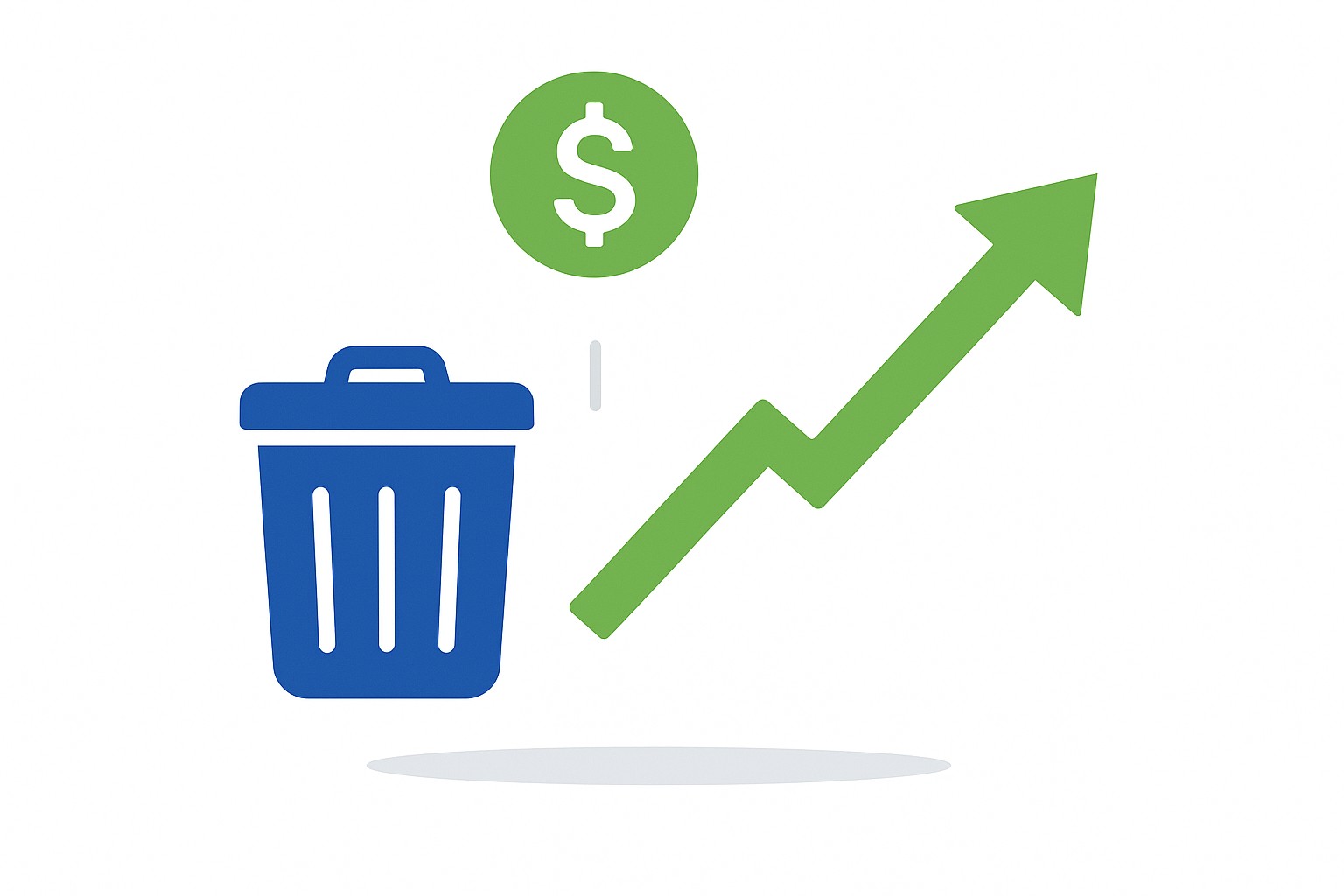 Illustration of a bin with food value flowing out of it and a coin returning for every seven that leave, symbolising the return on investment from waste reduction