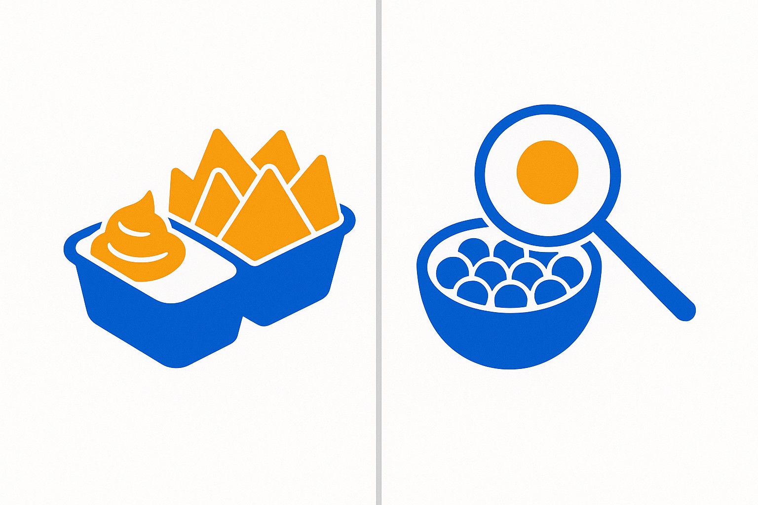 Illustration of a nacho tray with cheese sauce next to a small bowl of candy