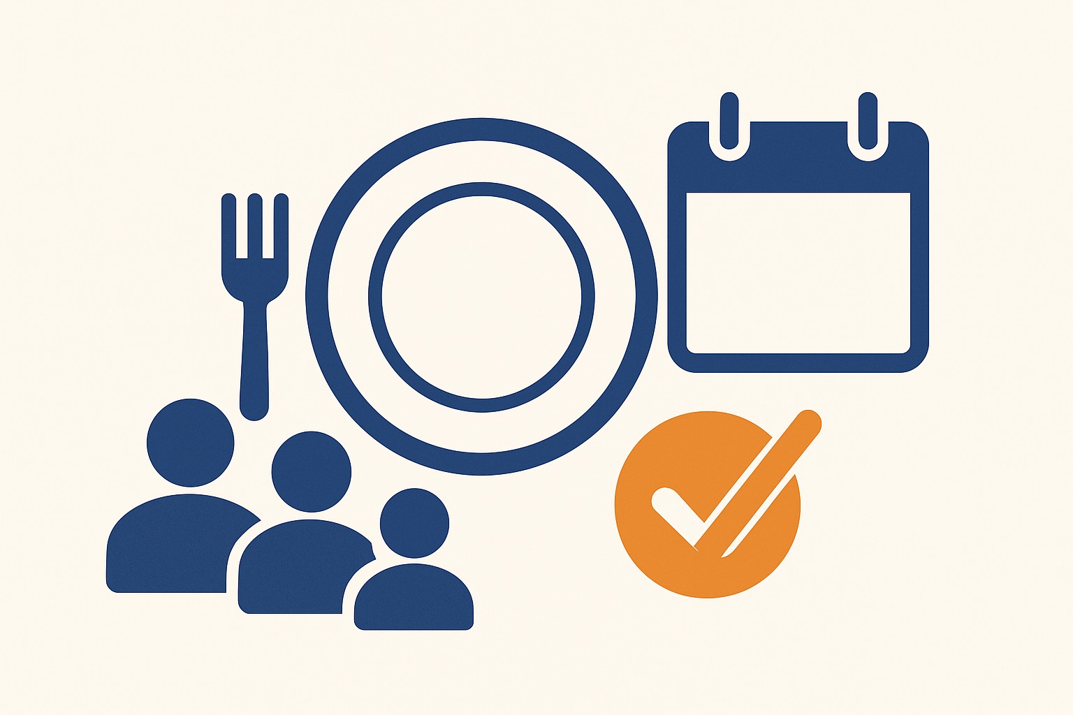 A plate surrounded by a calendar and people silhouettes, symbolising social meal reservation