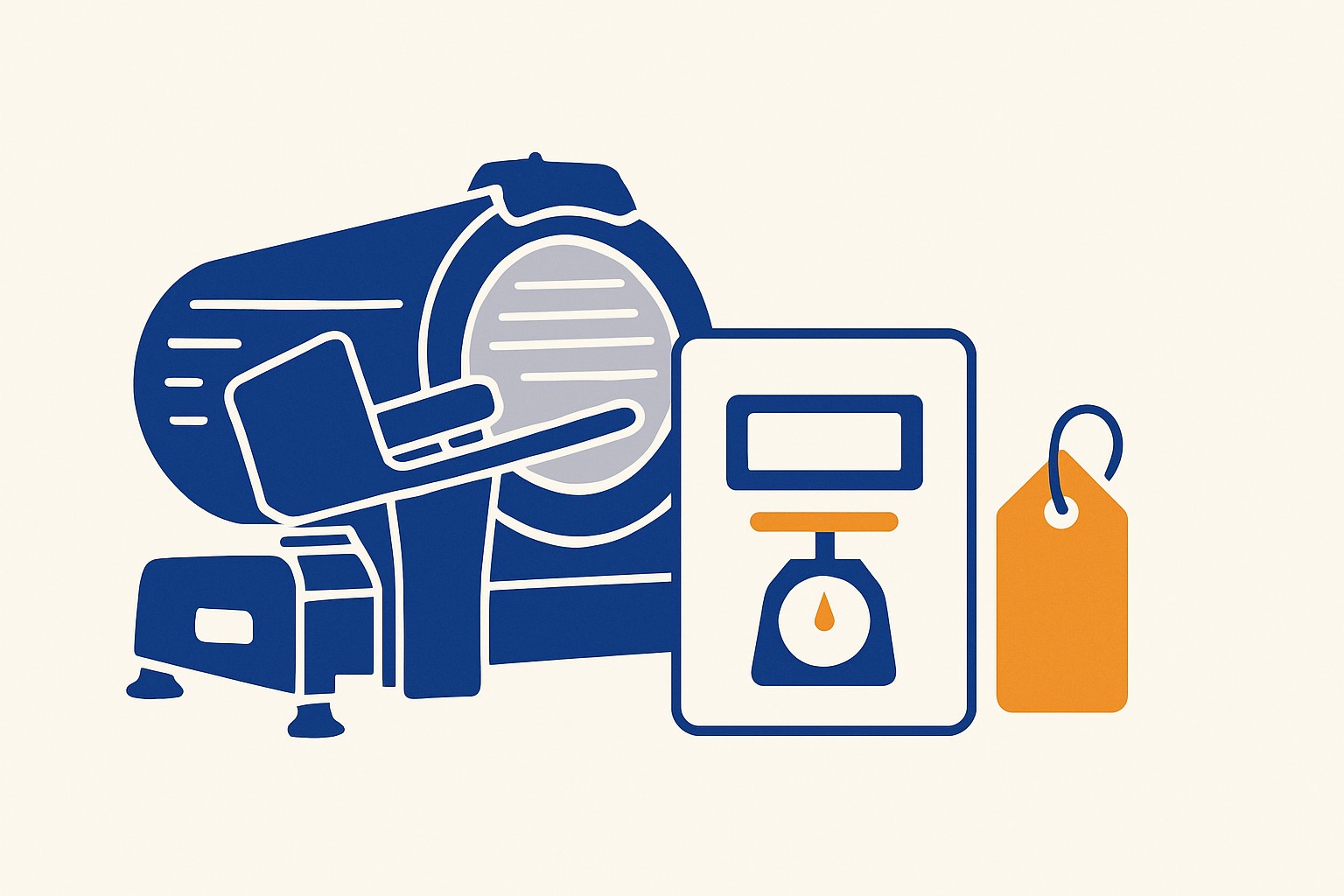 Illustration of a commercial slicing machine next to a digital recipe card showing exact gram weights and cost per portion