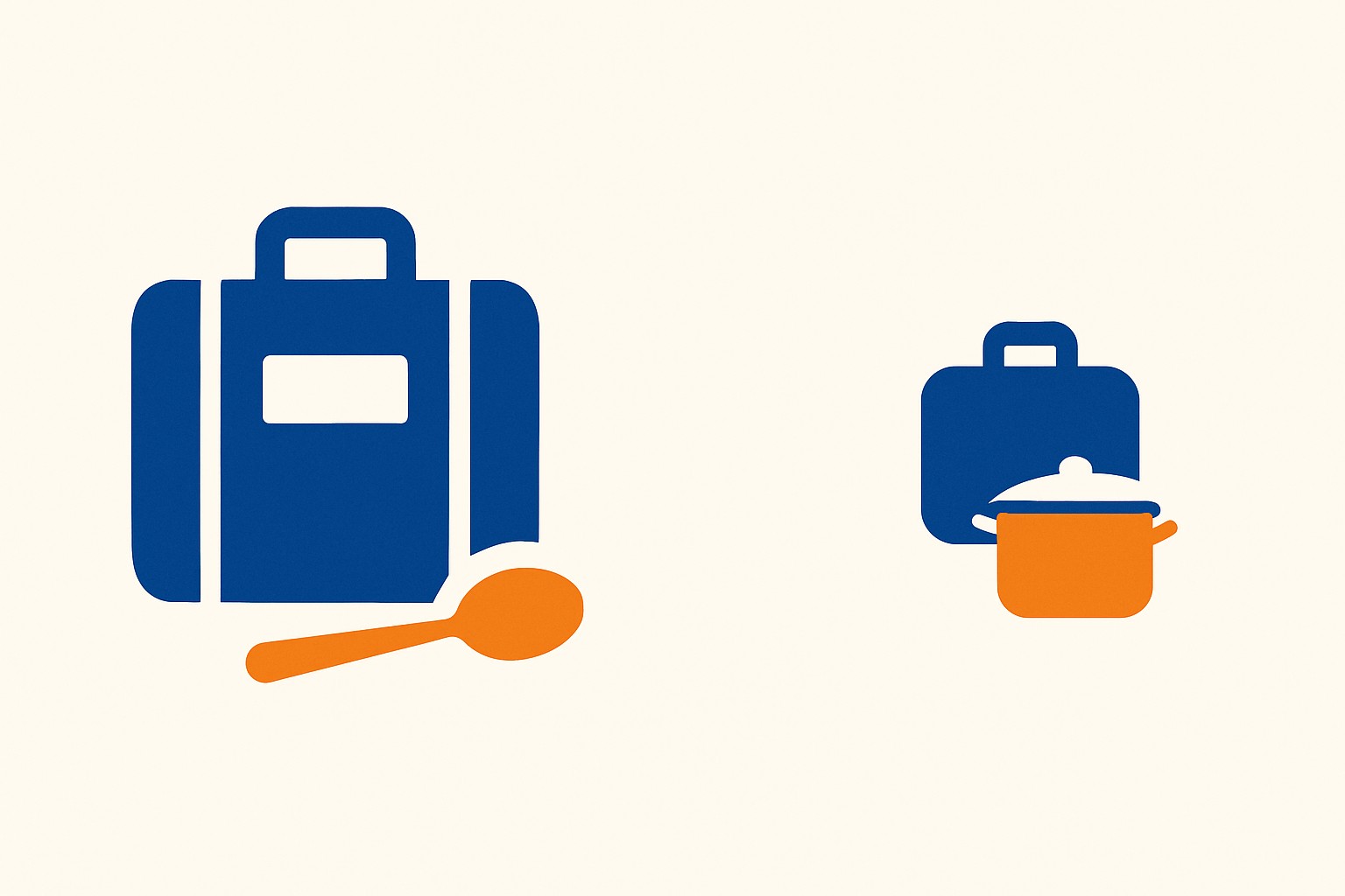Illustration of two suitcases at different distances, each with a small cooking utensil beside it