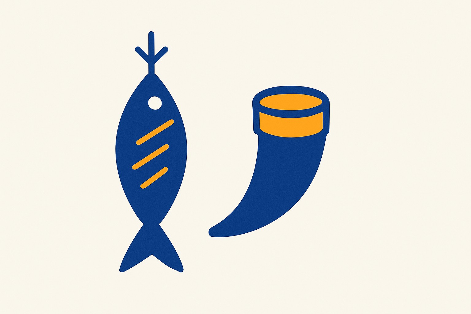 Illustration of a salted fish hanging beside a small drinking horn