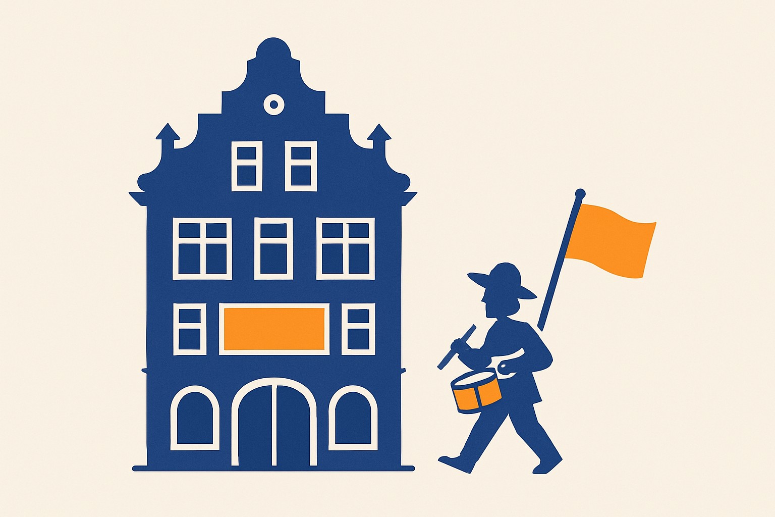 Illustration of a historic Zurich guild-house facade with a small parade figure beside it